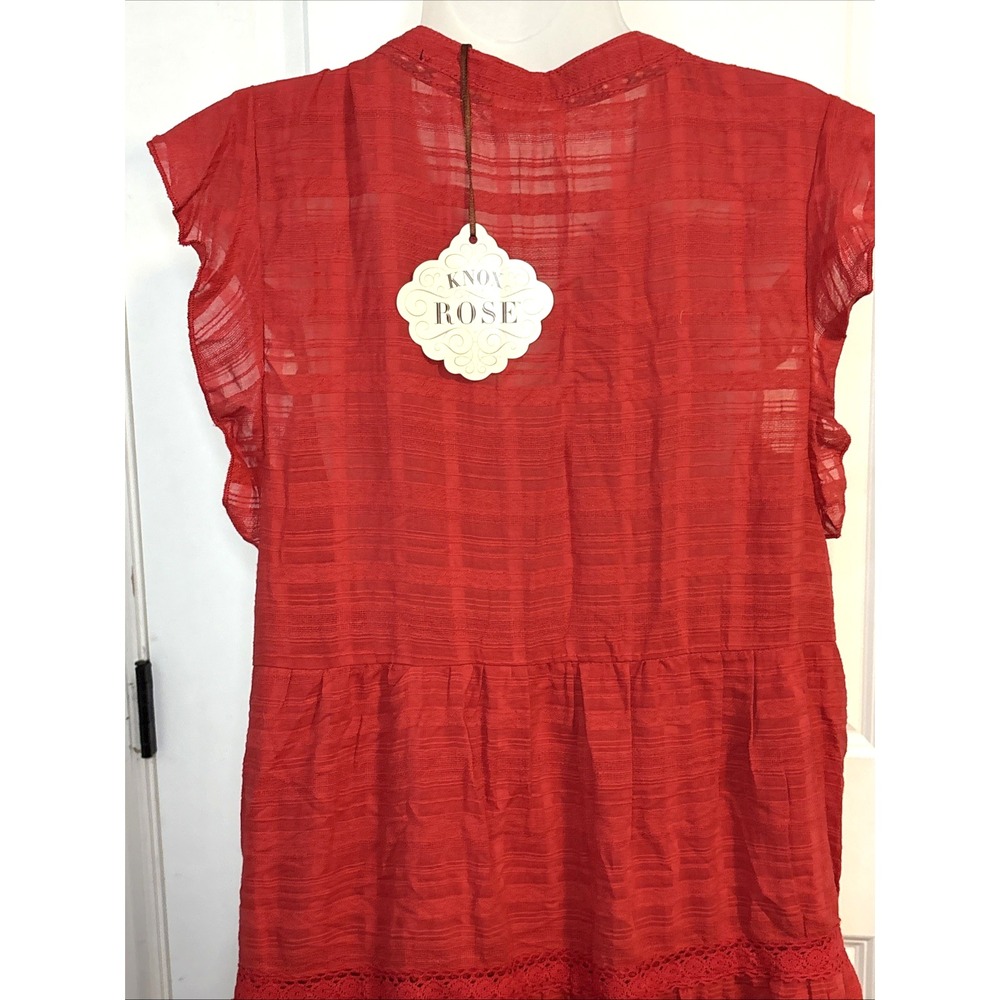 New flowy Medium Red Short Sleeve Knee Length Tiered Dress Womens Knox Rose - Picture 11 of 11